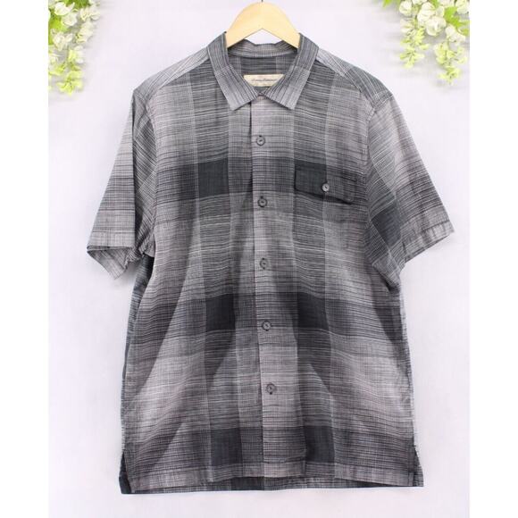 Tommy Bahama Men's Short Sleeve Button Down Shirt Silk Cotton Blend Grey Sz L - Picture 1 of 9
